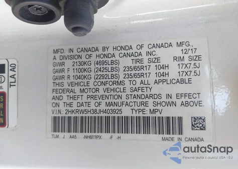 2018 Honda Cr-V Lx из США, поврежденный, VIN 2HKRW5H38JH403925